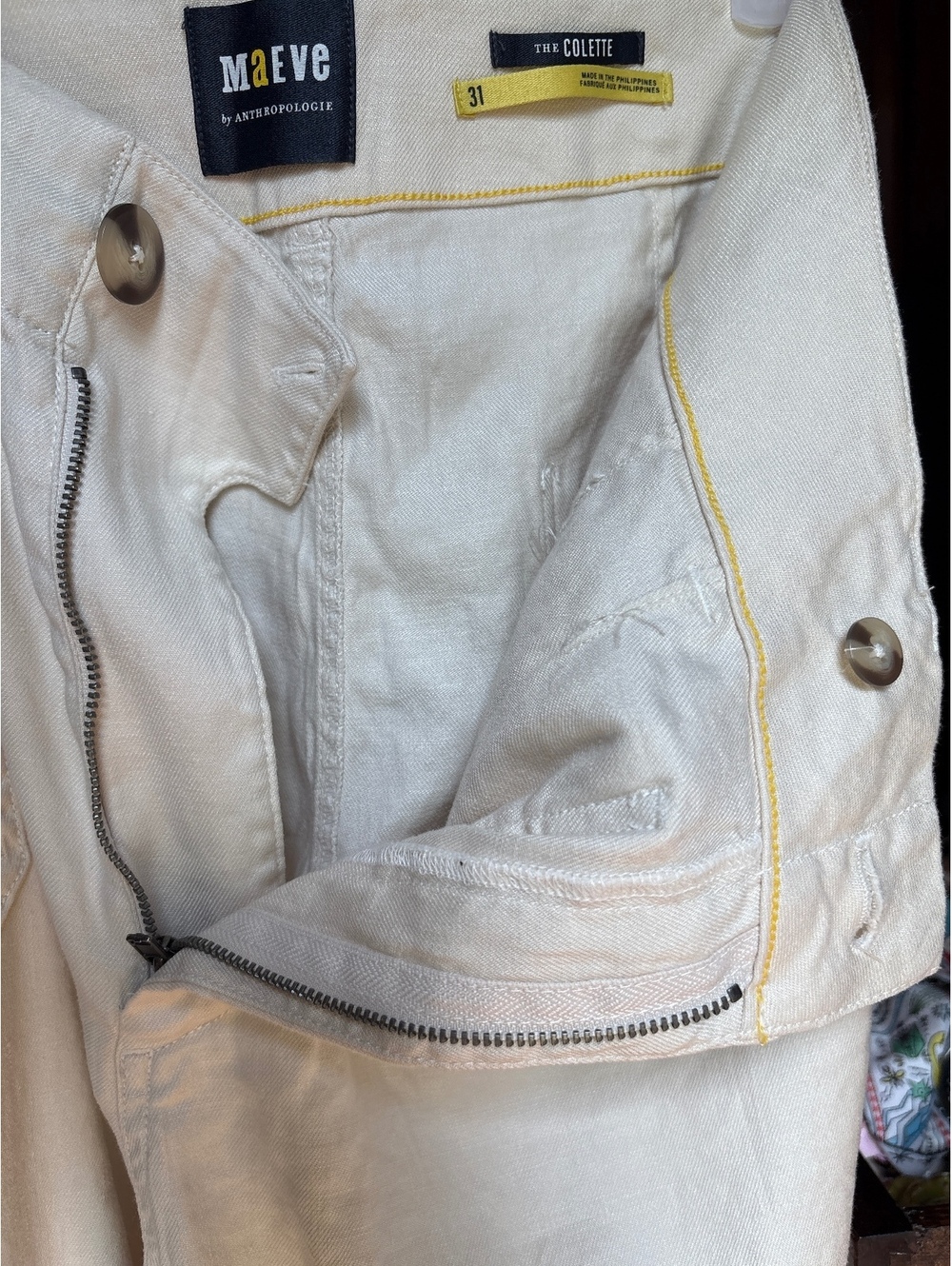 Maeve for Anthropologie Collette Cream Linen Pants 31 - Picture 2 of 7